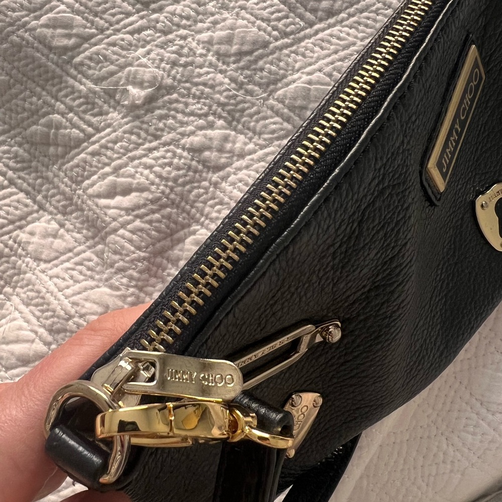 Jimmy Choo Black Leather Clutch with Gold Accents - Picture 4 of 9